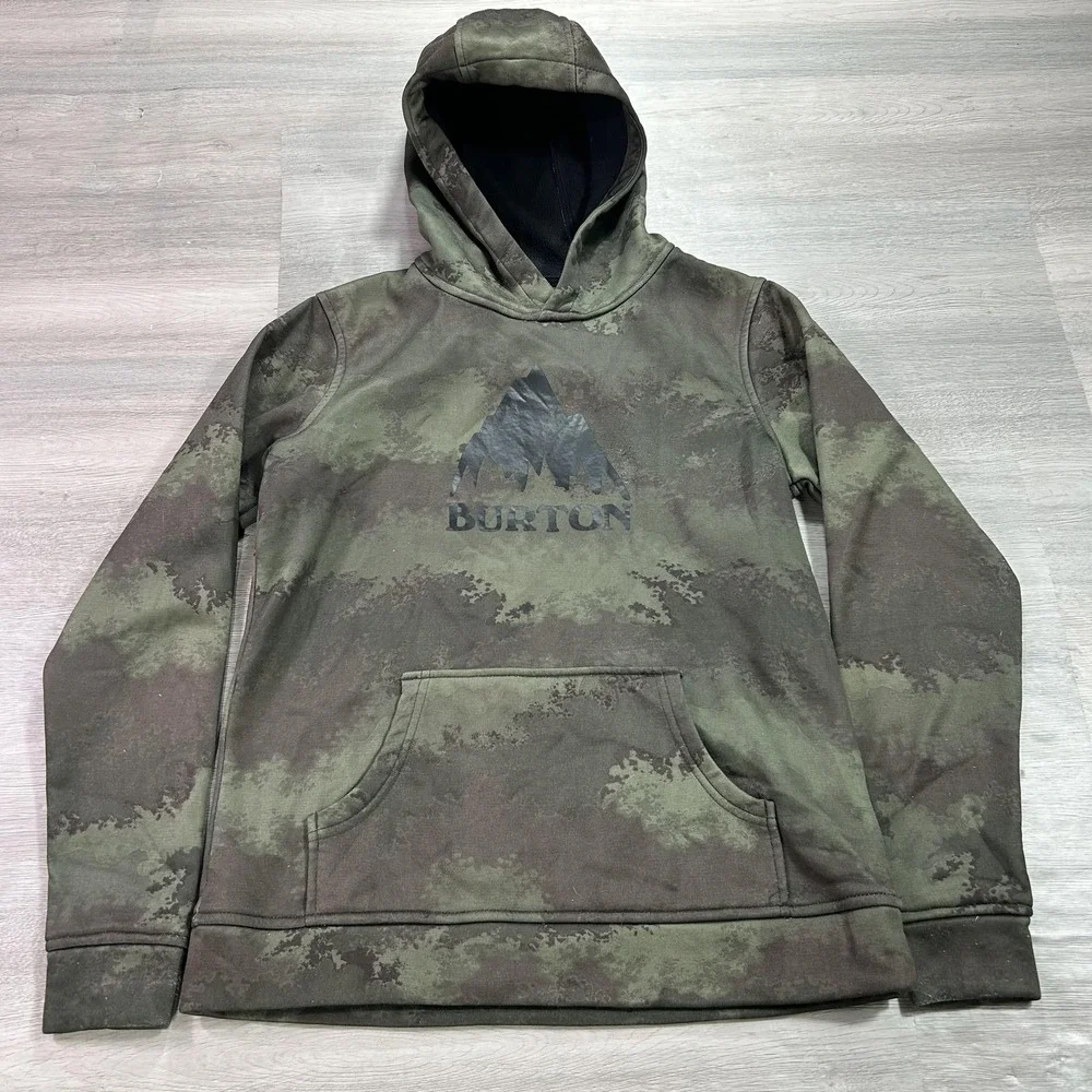 Burton Hoodie Boys‎ Large 14-16 Green Camo DRYRIDE Fleece Pullover Snowboard